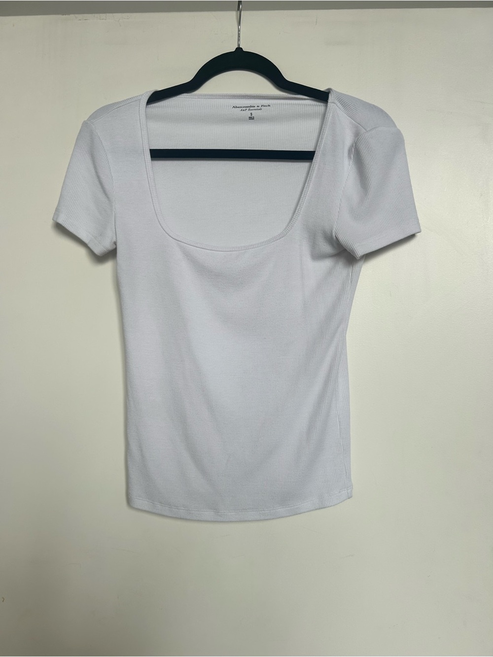Abercrombie & Fitch White Square Neck Ribbed Short Sleeve Tee